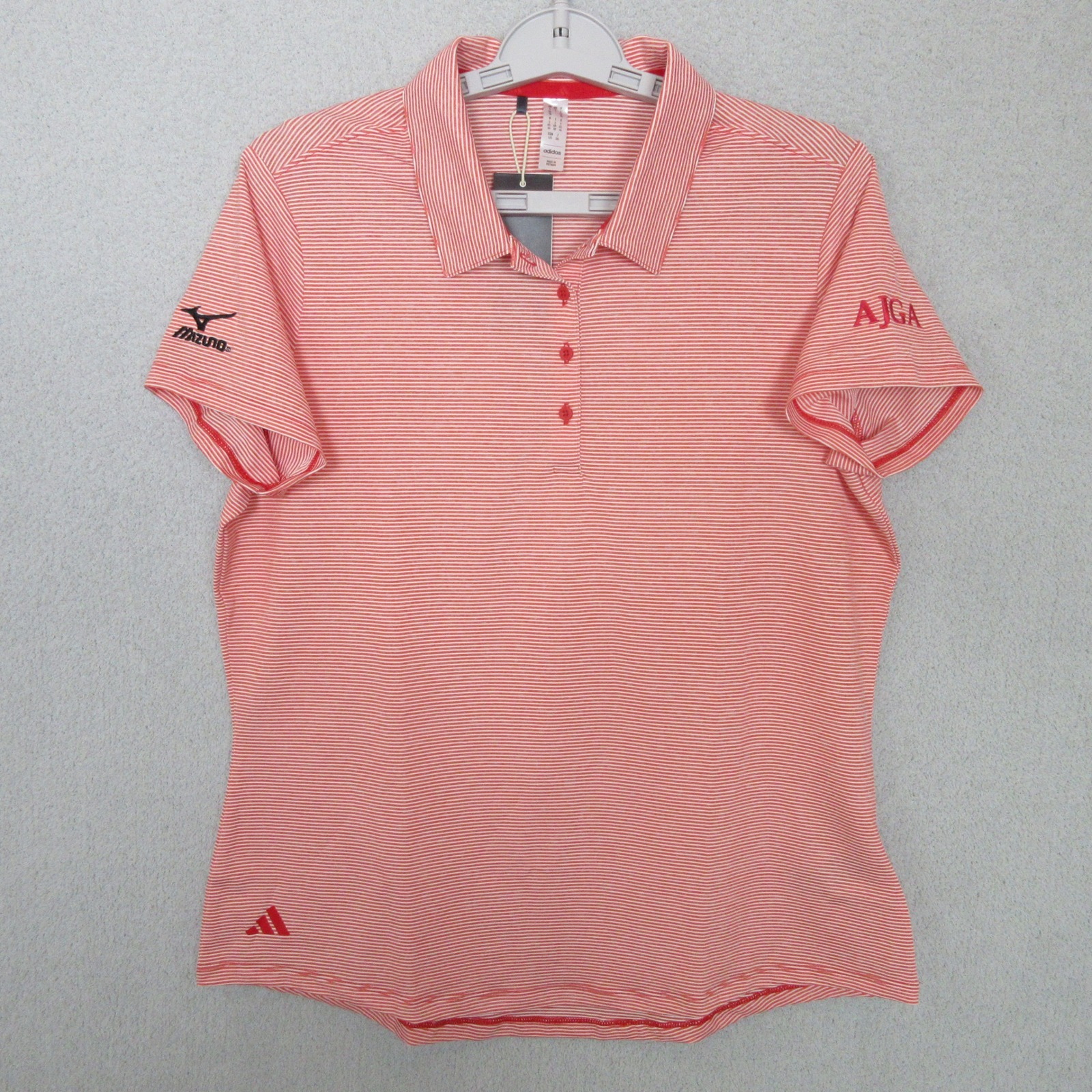Mizuno Ajga Adidas Golf Polo Shirt Womens Large Red White Stripe Short Sleeve